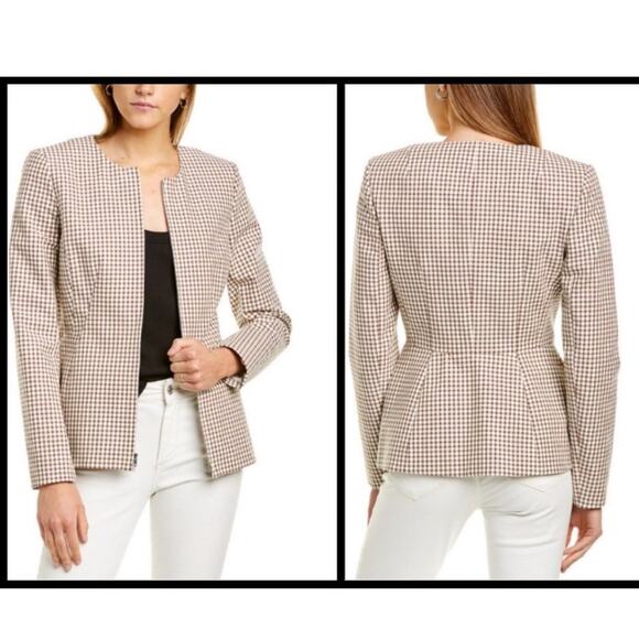 Theory Sculpture Grid Stretch Printed Zip Jacket Ivory Multi Tan NWT 00 Designer - Picture 2 of 16